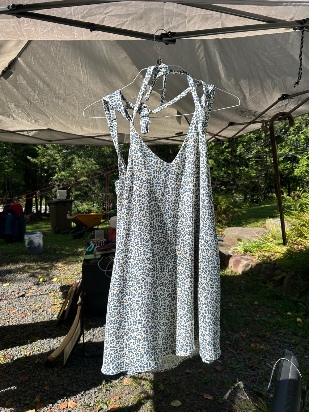 Blue Floral Tie-Shoulder Mini Dress